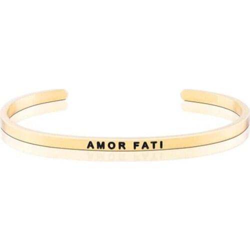 4mm Amor Fati Yellow Gold Mantra Bracelet Inspirational Bangle Plated Bangle for Teen/Girls/Women/Men Gift Stainless Steel Gift