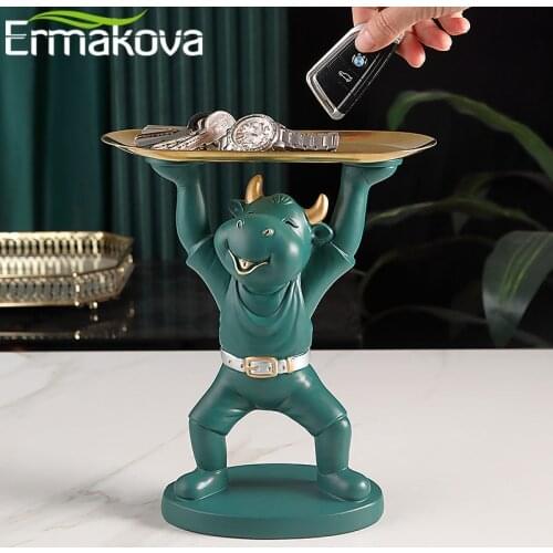 Ermakova Resin Bull Figurine Storage Decoration Animal Ox Statue Key Food Storage Container Home Desktop Office Decoration Gift