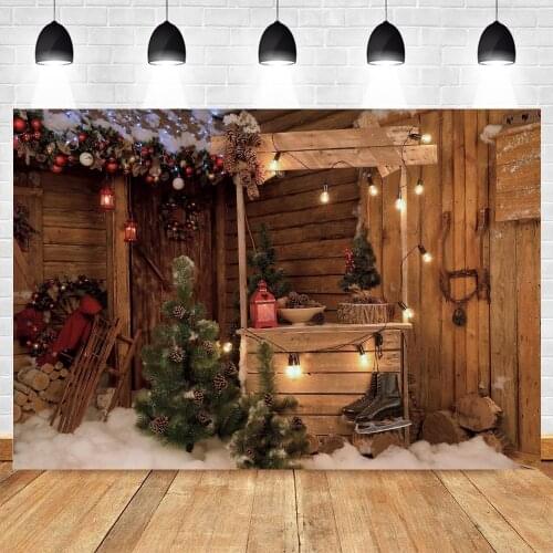 Yeele Photography Christmas Backdrop Wood House Sled Dot Photocall Baby Portrait Backgrounds Photo Studio Photographic Photozone
