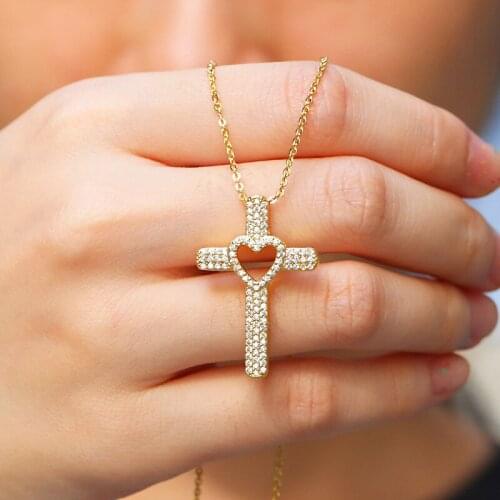 Funmode New Hip Hop Gold Color Heart Cross Pendant Necklace For Women Dress Jewelry Accessories Gifts Wholesale FN161