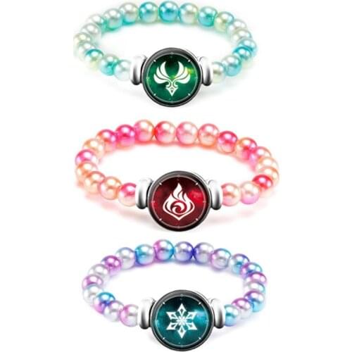 Genshin Impact Cosplay 7 Elements Eye of God Bracelet Men Women Time Gem Cabochon Colorful Beads Charm Bracelets Jewelry Gifts