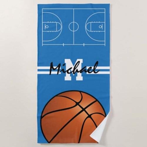 Personalized Kids Basketball Monogram Beach Towel Absorbent, Quick Dry Toddler, Girls, Boys - for Pool, Picnic, Camping, Travel