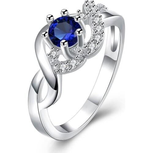 Exquisite Blue Crystal Zircon Crystal Topaz Ring 925 Sterling Silver Engagement Wedding Ring Size 8