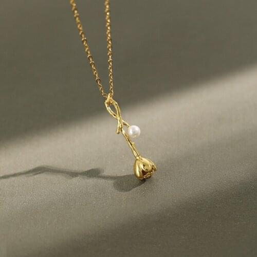 Korean S925 sterling silver necklace temperament Joker thorns bud Pearl female necklace clavicle neck chain silver ornaments