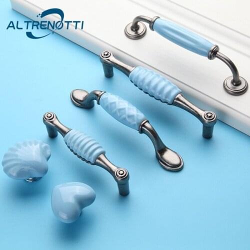 Furniture Handle Ceramic Zinc Alloy Blue For Kids Room Cabinet Drawer Cute Door Pull Cupboard Closet Kitchen Rural Knob Hardware