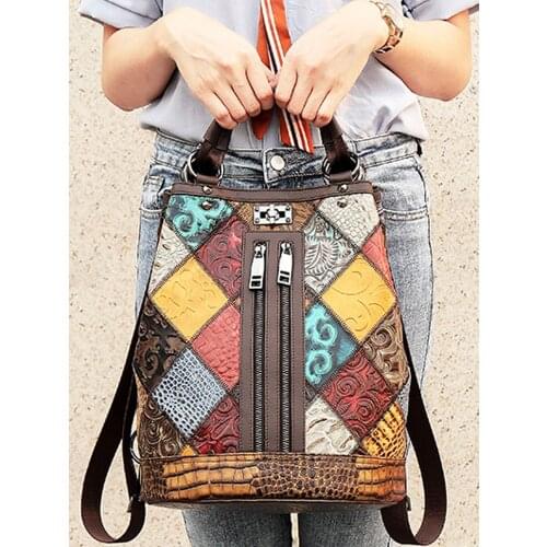 Genuine leather 2021 New Product Multifunctional large-capacity stitching color backpack famous brand shoulder bag handbag