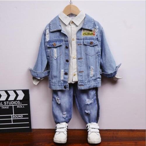 2020 New Fashion Set (Denim jacket+shirt+Pants) Korean Version Of The Childrens Boys Spring Autumn 3-piece Childrens Clothes