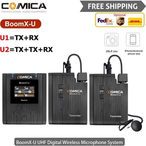 Comica BoomX U1/U2 Lavalier UHF Wireless Microphone System Transmitter Receiver Kit Studio Mic Professional Vlog Interview