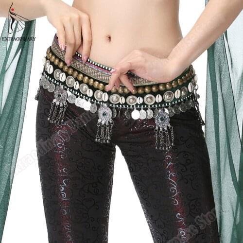 New Tribal Bellydance Hip Scarf Gypsy Accessories Belly Dance Waist Belt Coins Beads Chain Adjustable Stage Performance