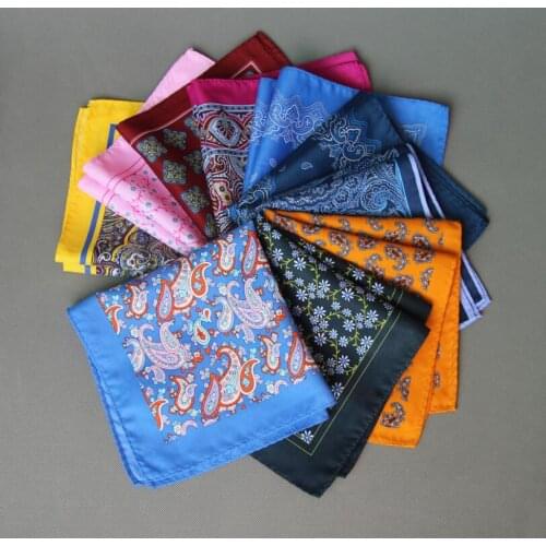 GUSLESON Splicing Polka Dot Paisley Floral Handkerchief Silk Mens Fashion Classic Wedding Party Pocket Square One side Print