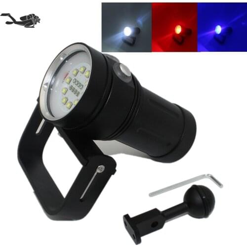 Professional dive light underwater photography diving flashlight CREE XM-L2 LED white red blue light video linterna