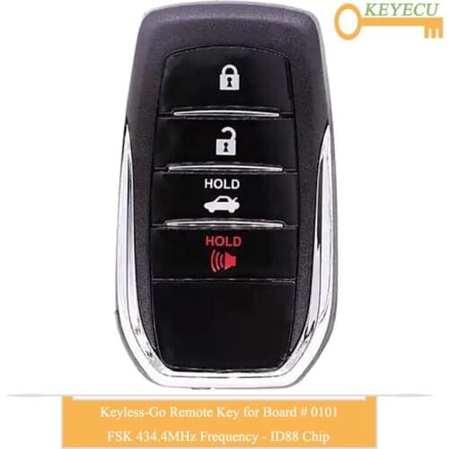 KEYECU Malaysia Keyless-Go Smart Remote Control Car Key for Toyota F43, Fob 4 Button - FSK 434.4MHz - ID88 Chip - Board # 0101