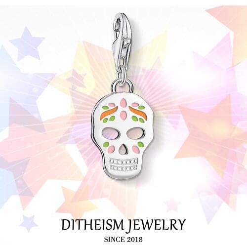 Colorful Skull Charms Pendant,2018 Jewelry 925 Sterling Silver Trendy Gift For Women Men Boy Girls Fit Bracelet Necklace Bag