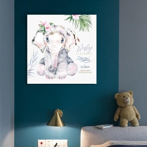 Modern Art Animal Painting Cute Elephant Baby Posters and Prints Canvas Painting Wall Art Picture Childrens Room Wall Decor