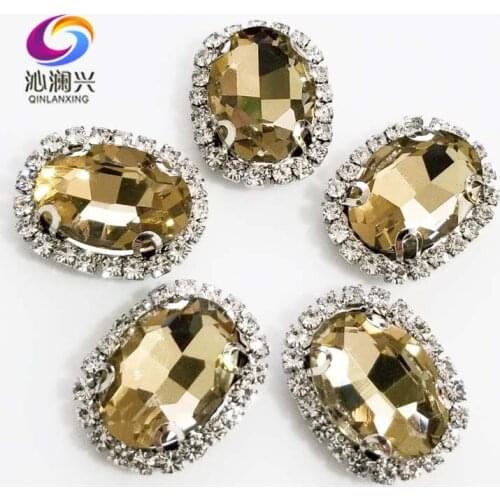 Light coffee oval shape top quality sew on Glass Crystal buckle,flatback loose rhinestones,Diy/Clothing/wedding decoration