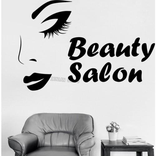 Beauty Salon Text Vinyl Decals Girls Room Decor Mural Art Beauty Parlor Shop Window Decal Pretty Woman Face Wall Stickers H257