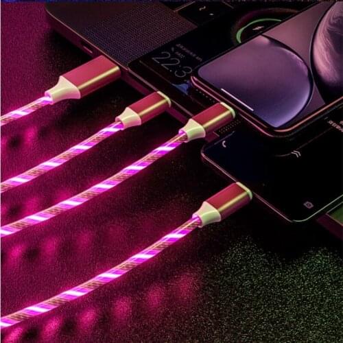 Lighting Triple USB Cable Retractable 3 in 1 USB Charging Wire Multi Cable LED Streamer Cable for iphone xiaomi Android