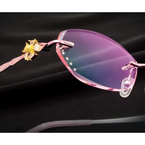 High Quality Optical Glasses Rimless Diamond Cut Myopia Glasses Pure Titanium Womens Gradual Color Glasses Myopia Glasses