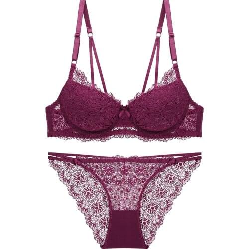 Ladies Sexy Lace Bra Set Girl Solid Color Gathered Underwear Set Women Lenceria Sexy