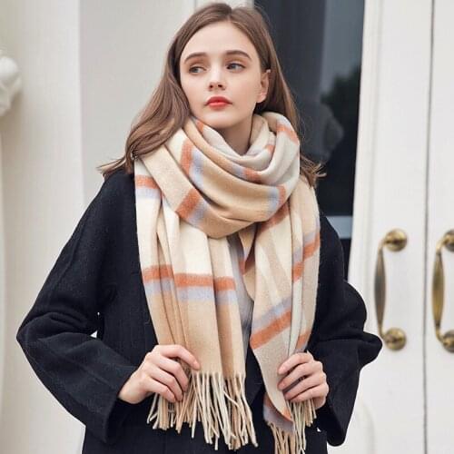 2021 New Winter Pure Wool Scarves for Women 100% Real Wool Plaid Tassels Wraps Shawls for Ladies Warm Soft Comfortable Scarf