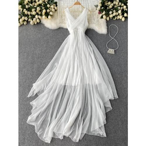 Summer Fashion Temperament New Seaside Vacation Maxi Vestidos Female Tie Waist High-end Travel Chiffon Dress DK554