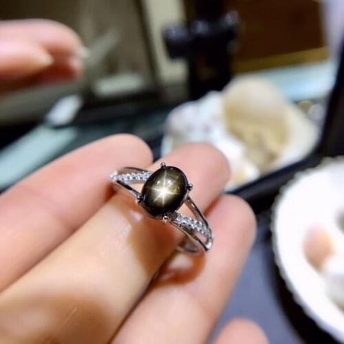 Fashion across geometry Natural black Star Sapphire gem Ring S925 Silver Natural Gemstone Ring Women party gift fine Jewelry