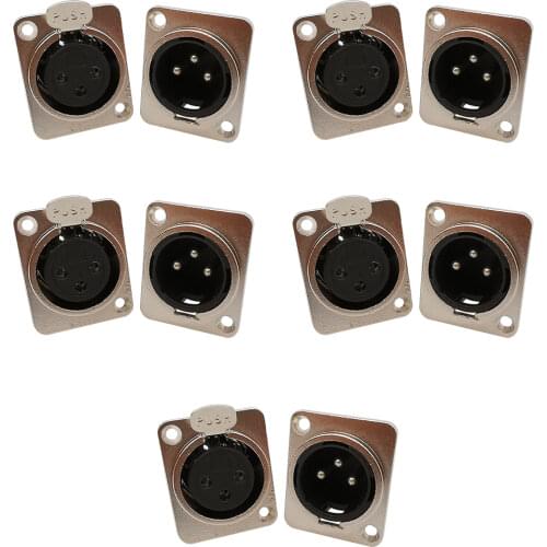 10Pcs 3Pin XLR Male Female Connector XLR Jack Socket Panel Mount Chassis Square Shape Metal Housing Nickel Plated