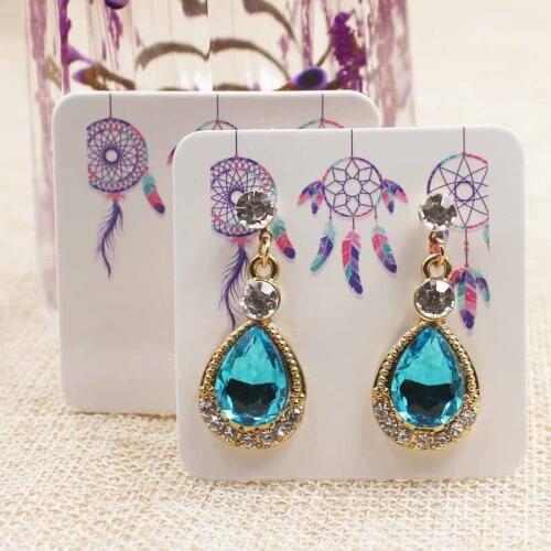 100pcs /lot 5*5cm full color print earring display card tag paper marble/flower/dreamcatcher earring package card tag label