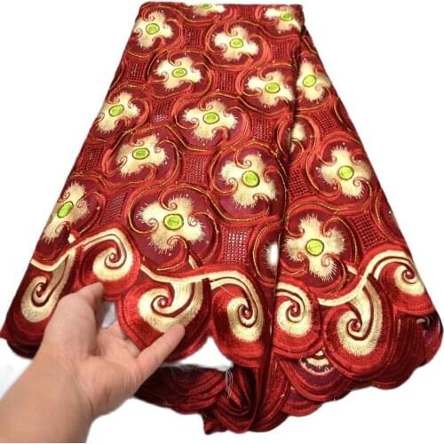 2020 The latest high quality wine red big African Swiss Voile Lace for wedding lace Cotton Embroidered Swiss Voile Lace-N8818