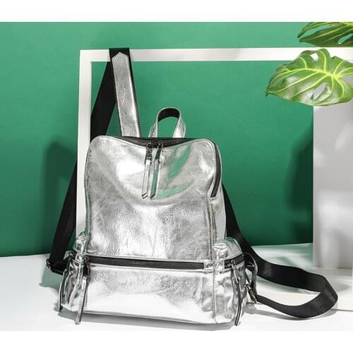 2021 Summer Larger Capacity School Shoulder Bag Casual PU Women Anti-theft Backpack Silver Reflective Backpacks Sac A Dos
