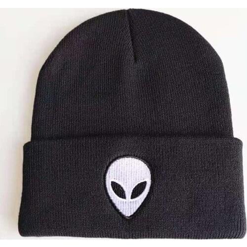2021 Unisex Alien Embroidery Beanies Warm Hat Knitted Cap Hip Hop Men Women Lovers Street Dance Bonnet Skullies Black White Caps