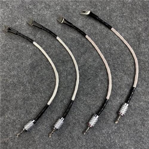 4Pcs Audiophile Speaker Jumper Cable Micro Space Copper Silver Plated HiFi Audio Line Carbon Fibre Banana & Spade Plug