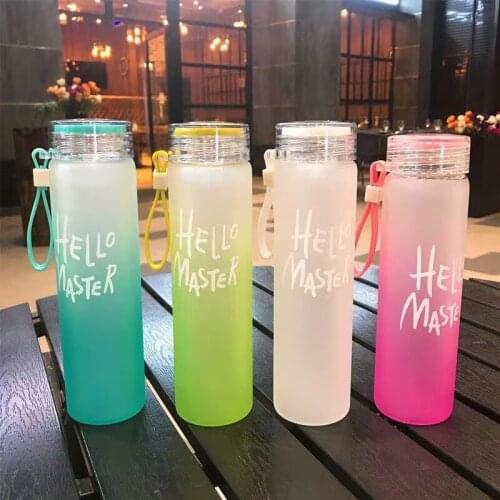 500ml Gradient Color Glass Matte Water Cup Outdoor Cold Juice Water Sports Cup With Portable Rope Leak-proof Seal Water Cup