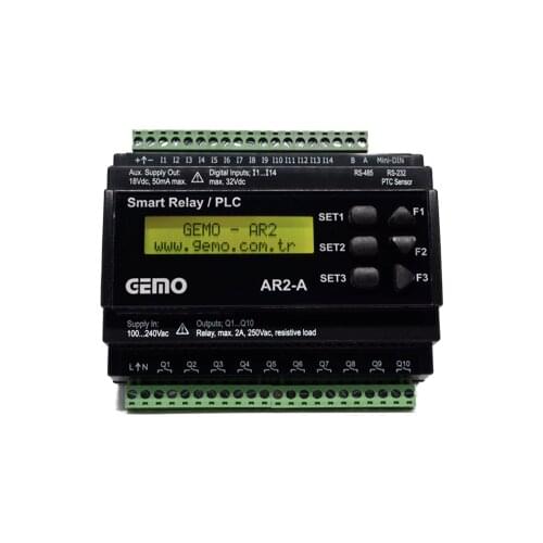 AR2-A-24VDC-14D-RTC Gemo Rail Mount Smart Relay /PLC Programmable with Ladder Logic Smart Relay,Real Time Clock POWER;18., 32VDC