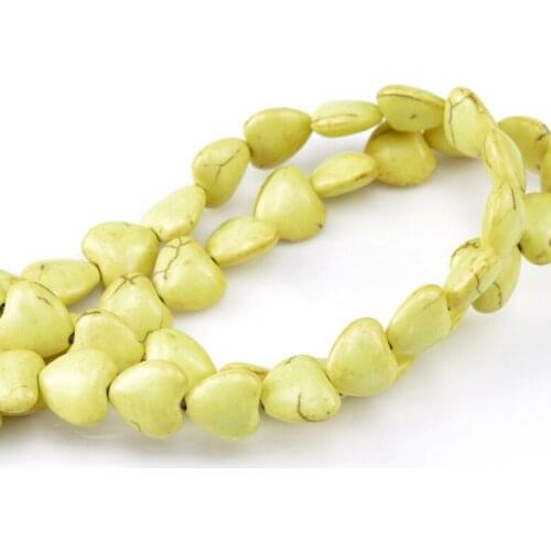 Free Shipping 2 Strands(2x33pcs) Lemon Yellow Howlite Turquoise Love Heart Loose Beads 12mmx12mm