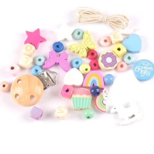 1 Set DIY Pacifier Chain Clip Making Accessories Simple Fashion Baby Color Wooden Beads Jewelry Anti-fall Clips Chain Q1FE