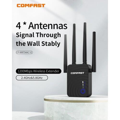COMFAST CF-WR754AC 1200Mbps Home Wireless dual band WiFi Range Extender 2.4/5Ghz Signal Booster with 4 Ethernet Antennas