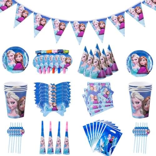 Disney Frozen Party Decoration Elsa and Anna Kids Birthday Party Supplies Disposable Tableware Straws Paper Cup Plates Kids Gift