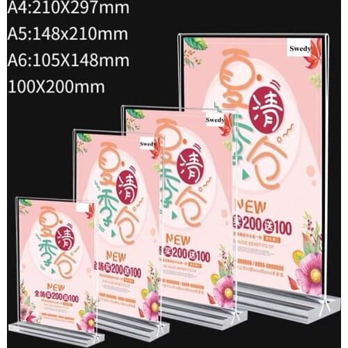 A6 Double Sided Acrylic T Shape Table Top Display Stand Table Menu Sign Holder Paper Display Stand Picture Photo Frames