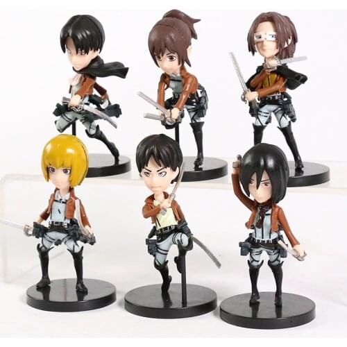 6pcs/set Attack On Titan Eren Levi Mikasa Ackerman PVC Figures Figurine Model Doll Toys