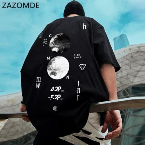 ZAZOMDE Mens Crew Neck Summer New Graphic Print TShirt Fashion Quality Cotton Letter moon T-Shirt Plus Size Casual Tops