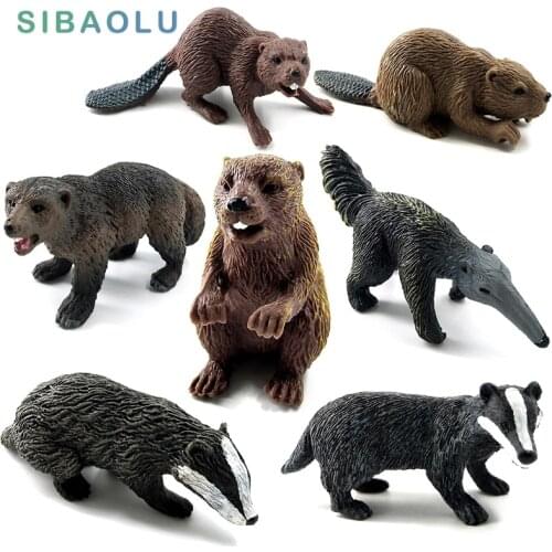 Simulation Badger Wolverine Anteater Beaver Bear Animal Model figurine home decor miniature fairy garden decoration accessories