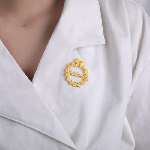 Custom Brooch Pin Customizable Badges Jewelry Rose Gold Initial Letter Lapel Pins Stainless Steel Name Brooches For Women Gift