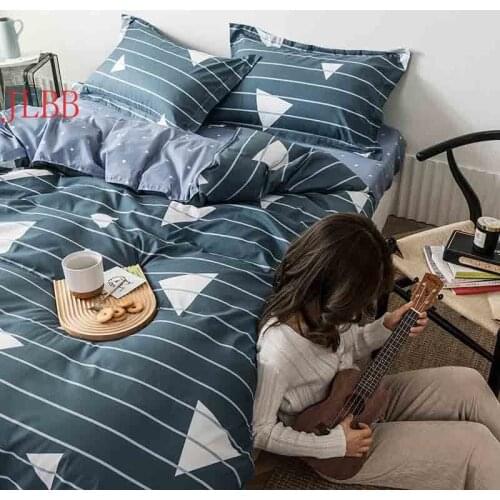 3/4pcs bedding set New Geometric duvet cover set flat sheet black bed linen set leaf bed set AB side home decor grey bedclothes
