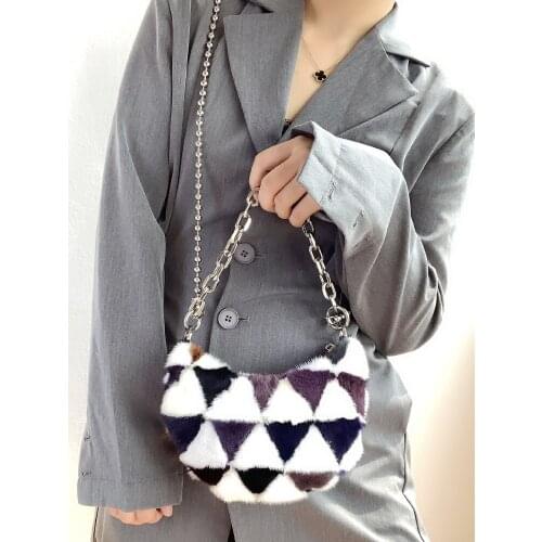 Korean Luxury Fashion Mink Fur Dumpling Bag Portable Diagonal Underam Bag Real Fur Straw Bag Female Minl