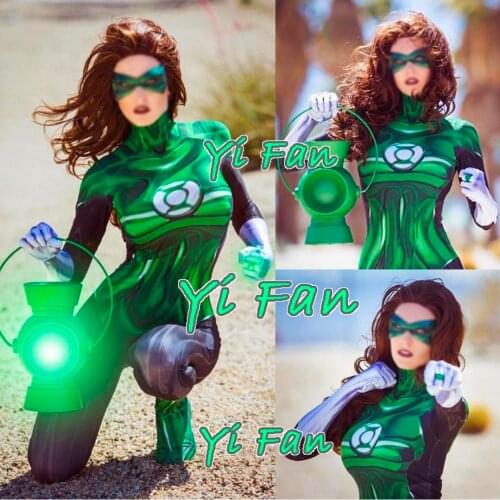 Girls Female Woman Ladys Green Lantern Cosplay Costume Superhero Zentai Suit Halloween Cosplay Bodysuit Adults Kids