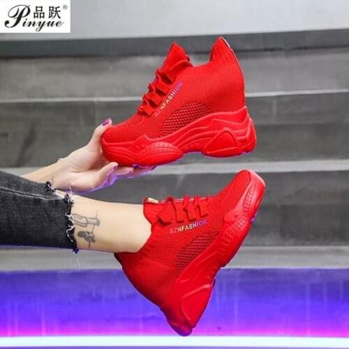 2020 Fashion Sneakers For Women Platform Chunky Lace Up Casual Shoes Tenis Female Brand Woman 8cm Height Increasing Wedge Shoes