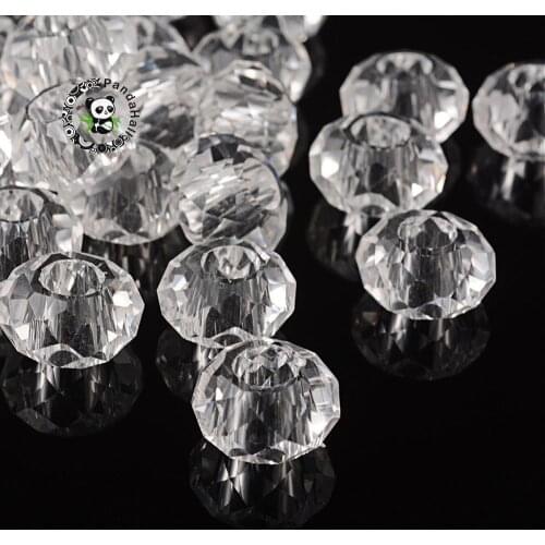 14mm Round Transparent Glass European Beads Clear Large Hole Beads For Bracelet Necklace Jewelry Making Accessories hole: 5mm