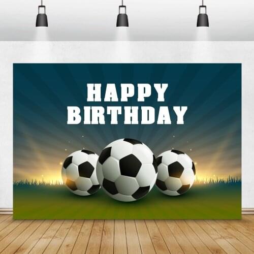 Laeacco Soccer Football Boy Happy Birthday Grassland Photo Backgrounds Baby Portrait Personalized Poster Photographic Backdrops