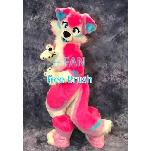Best Quality on Pink Dog Wolf Fox Fursuit Complete Suit Mascot Costume Cosplay Party Fancy Dress Birthday